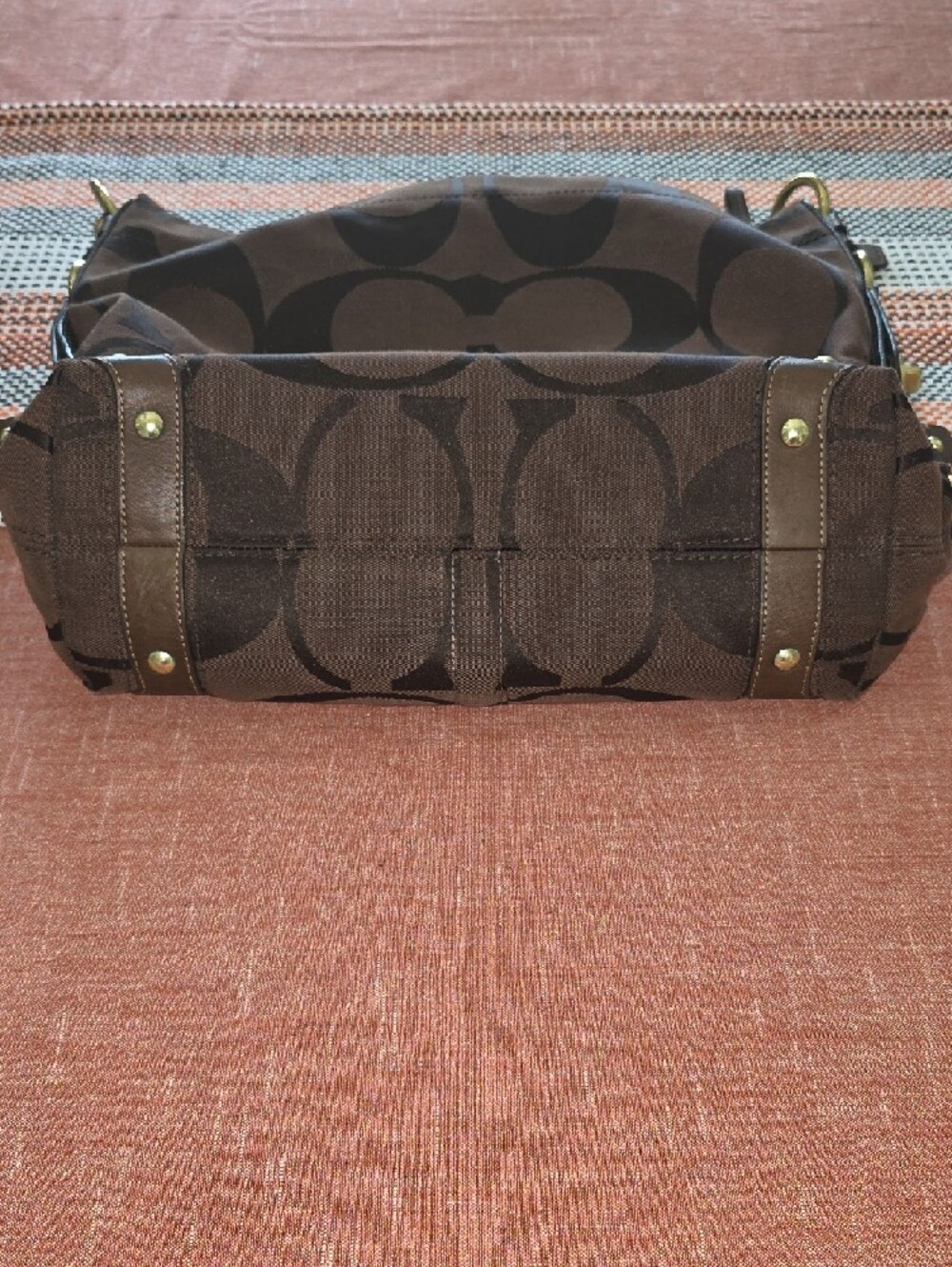 Coach Brown Signature Canvas Shoulder Bag with Gold-Tone Hardware - Picture 13 of 14